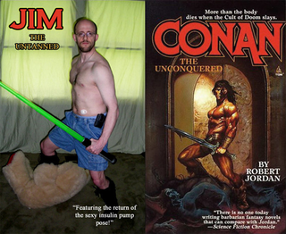 Illustration for article titled Macho Fantasy Novel Covers (As Reenacted By A Normal Dude In Denim Shorts)